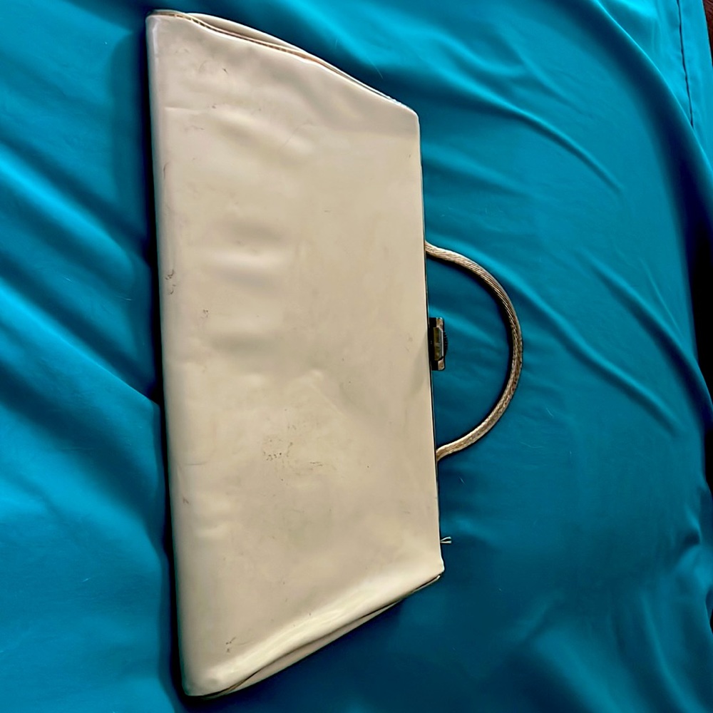 Vintage vinyl clutch purse with metal handle